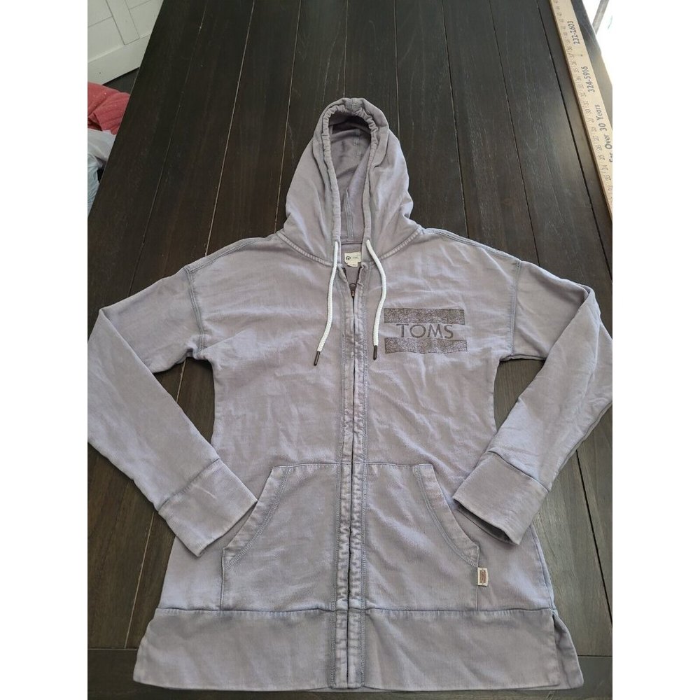 TOMS Womens Full Zip Sweatshirt Hoodie Blue Sz Small Washed Lavender